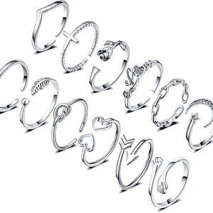 12PCS Adjustable Knuckle Rings for Women 14K Gold Plated Silver Simple Stacking